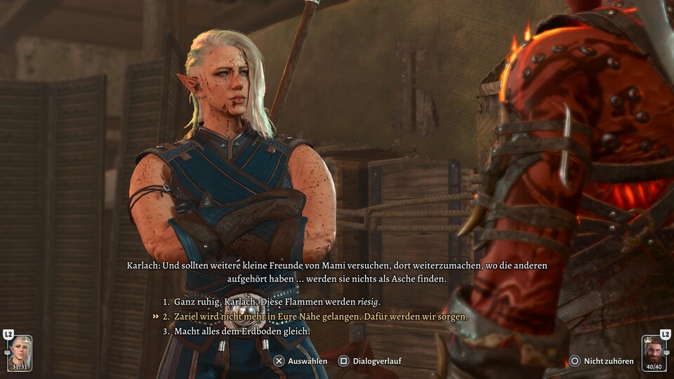 Dialoge werden immer von einem Spieler verwaltet. Die anderen listen oder lockert die Umgebung.