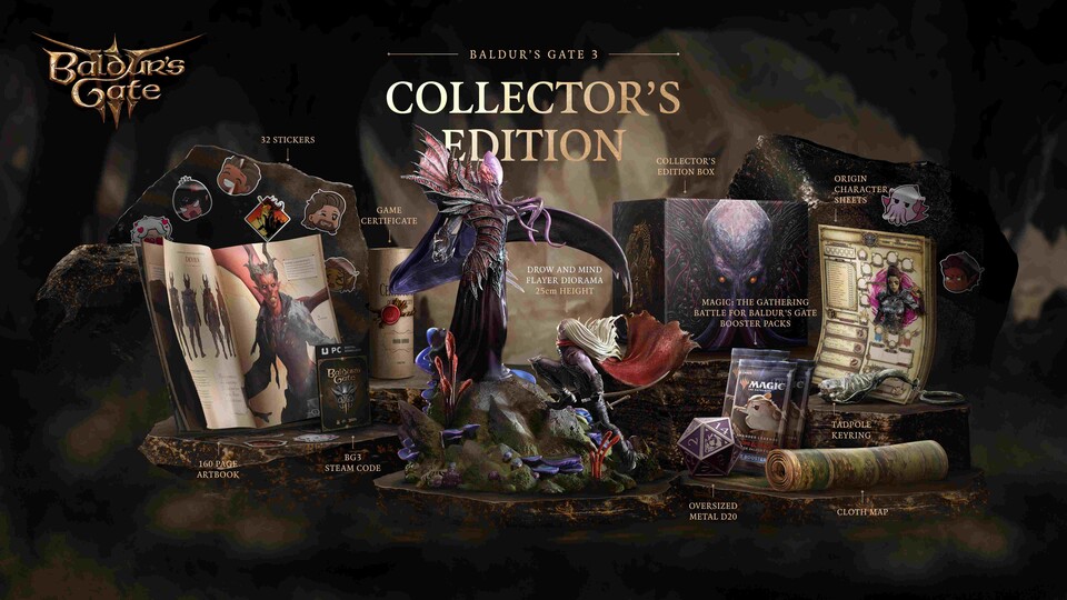 Die Collectors Edition von Baldurs Gate 3 ist teuer, aber auch vollgepackt mit Inhalten.