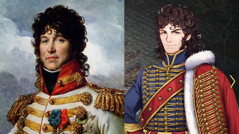 Joachim Murat - rechts als Ingame-Version, links das Originalporträt von Maler Francois Gérard.