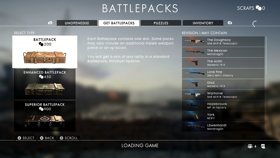 Bevor man Battlepacks kauft, bekommt man angezeigt, welche Skins in der aktuellen Version verfügbar sind.