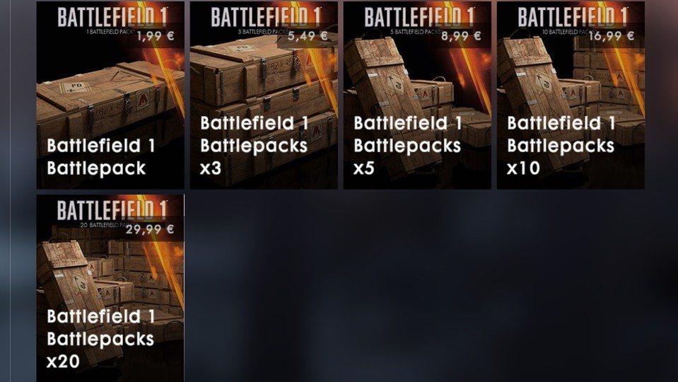 Die Preise für Battlepacks in Battlefield 1 reichen von rund zwei Euro, bis zu knapp 30 Euro. 
