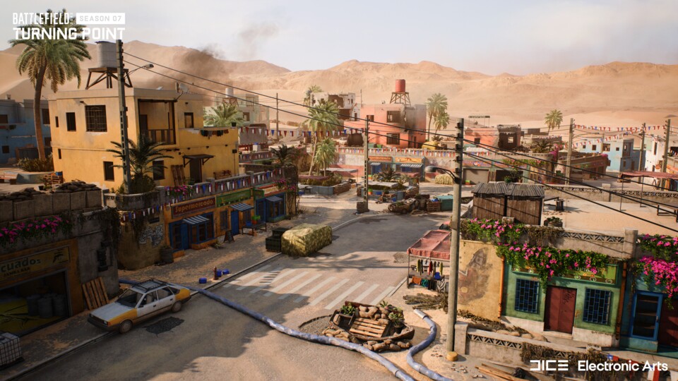 Das Zentrum der Karte bildet der Ortskern mit Geschäften und Marktständen.