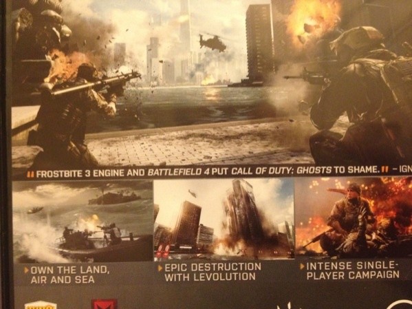 Electronic Arts kann sich auf der US-Packung von Battlefield 4 ein kleinen CoD-Seitenhieb nicht verkneifen.