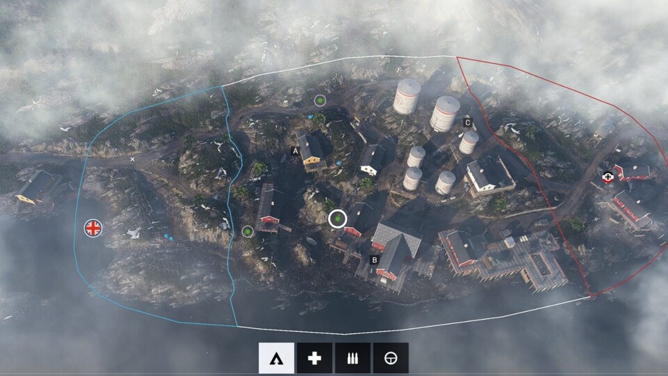Die Luftaufnahme zeigt, wie sich das Schlachtfeld über die kompakte Lofoten-Map verteilt.