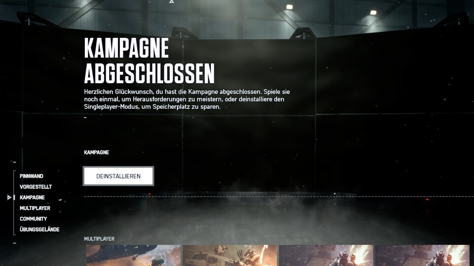 Habt ihr die Kampagne beendet, schlägt euch das Spiel vor, den Singleplayer zu deinstallieren.