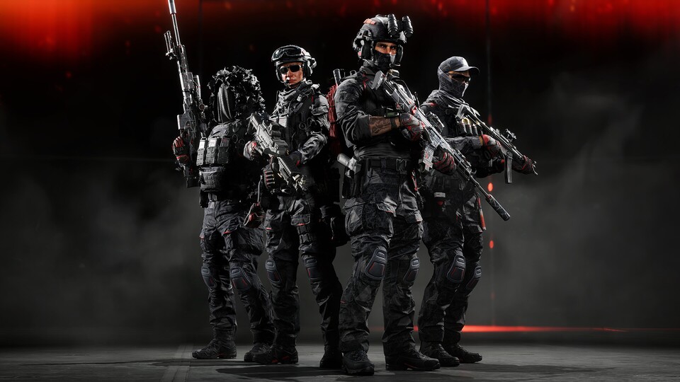 Die Phantom-Squad-Skins von Battlefield 6 setzen auf ein schwarz-rotes Design.
