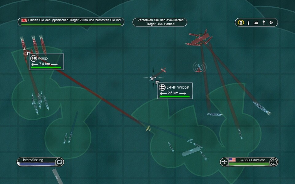 Auf der taktischen Karte geben Sie Ihren Truppen Marsch- und Angriffsbefehle.
