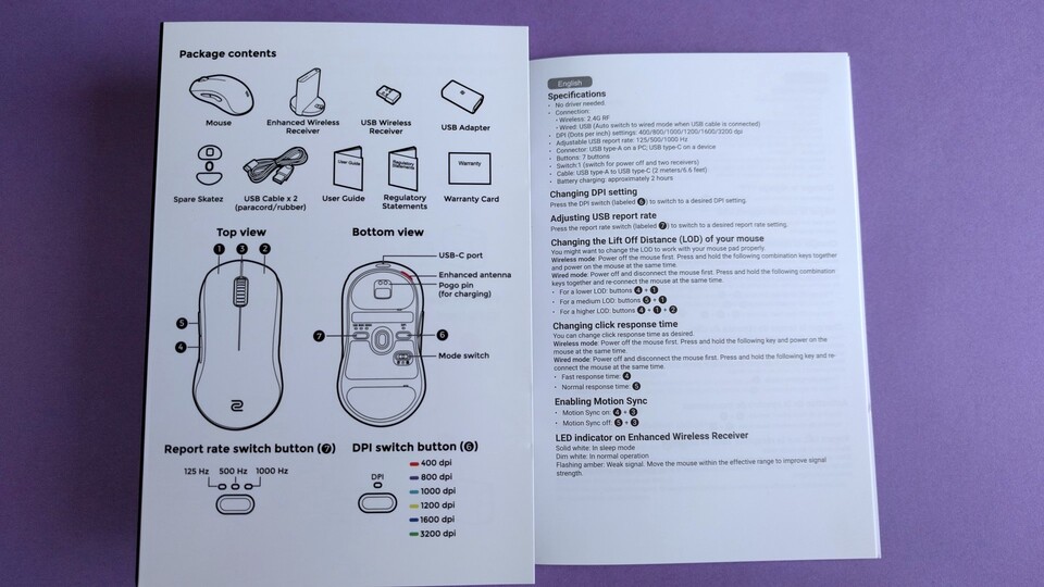 In der Anleitung ist ein Vorgeschmack auf die zahlreichen Einstellungsoptionen gegeben – und zwar ganz ohne die Nutzung einer Software. Eine Seite weiter ist der Guide übrigens auch auf Deutsch vorhanden.