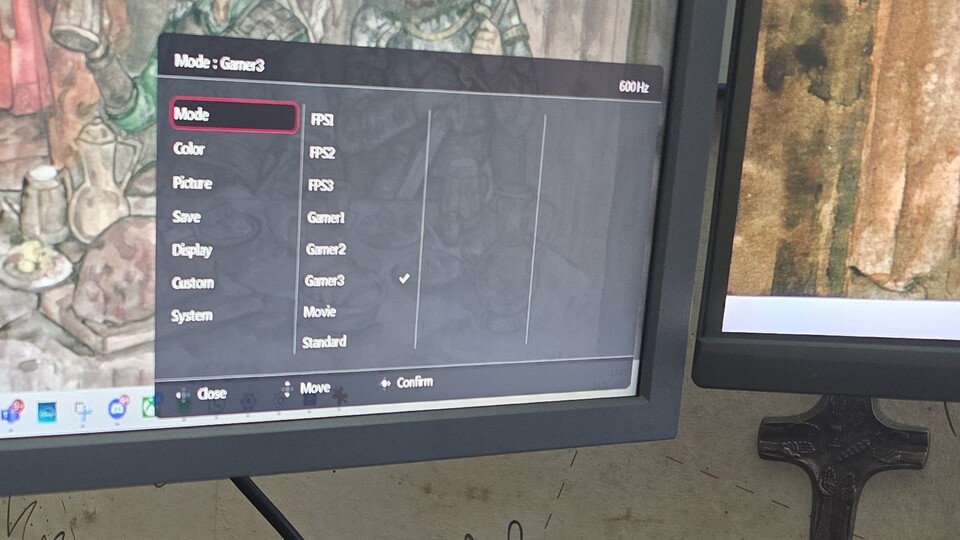Das On-Screen-Display lässt sich auch super einfach mitten im Spiel mit der zugehörigen Steuereinheit öffnen und bedienen. Es bietet schon drei voreingestellte Settings für verschiedene Games.