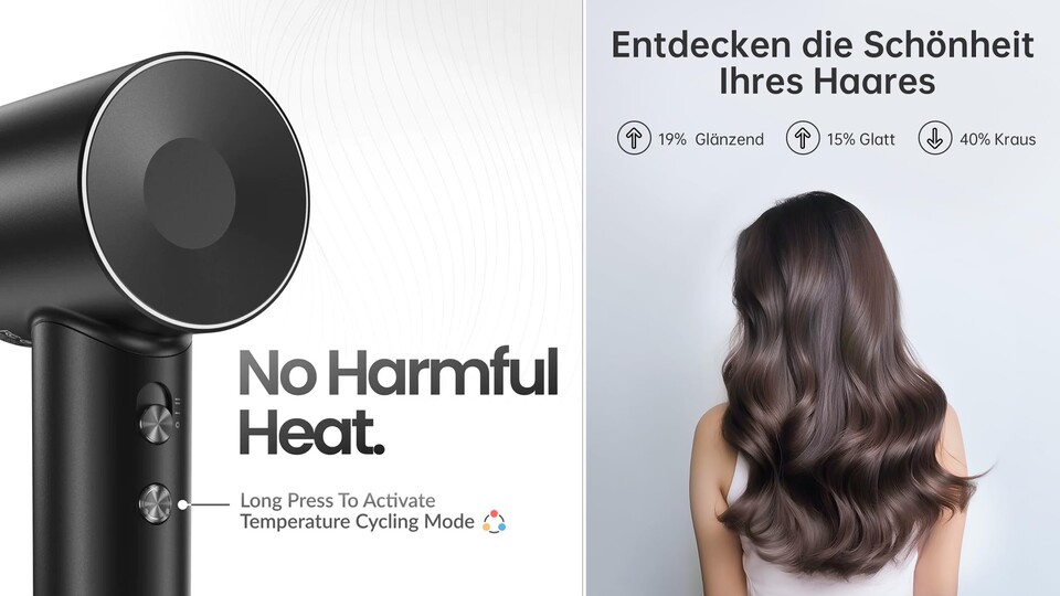 Besser für Haare und Kopfhaut: Mit mehr Wind und weniger Hitze fügt ihr eurem Haupt keinen Schaden zu - bei althergebrachten Föhns schon.
