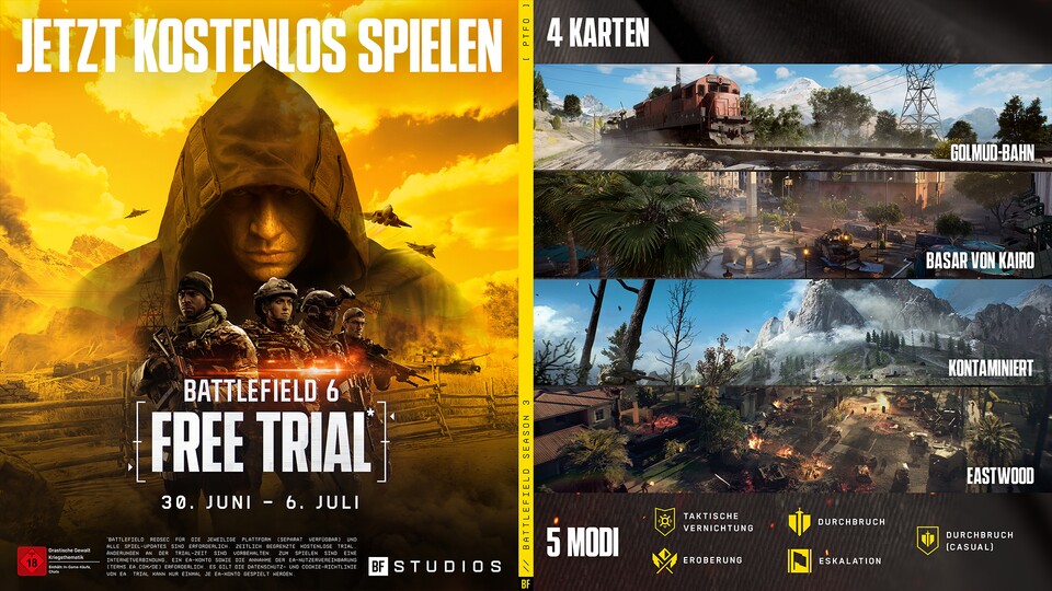 Vom 30. Juni bis 6. Juli könnt ihr Battlefield 6 und die neuen Modi kostenlos ausprobieren.