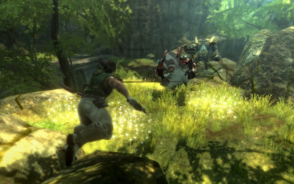 In Bionic Commando können Sie mit ihrem Greifarm Gegner blitzschnell an sich heranziehen.