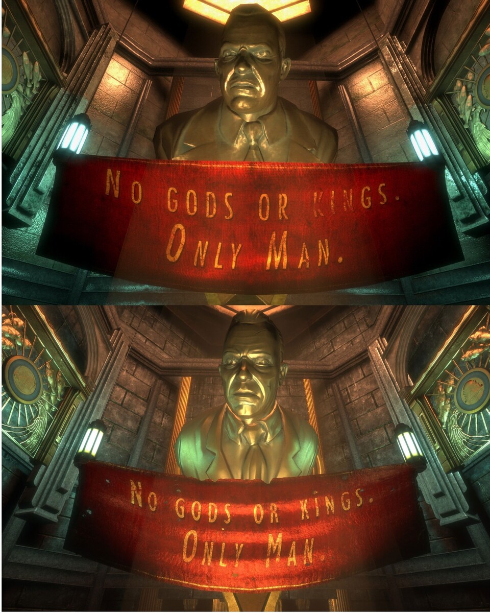Oben ist eine Szene aus dem PC-Original zu sehen, unten aus BioShock: The Collection.