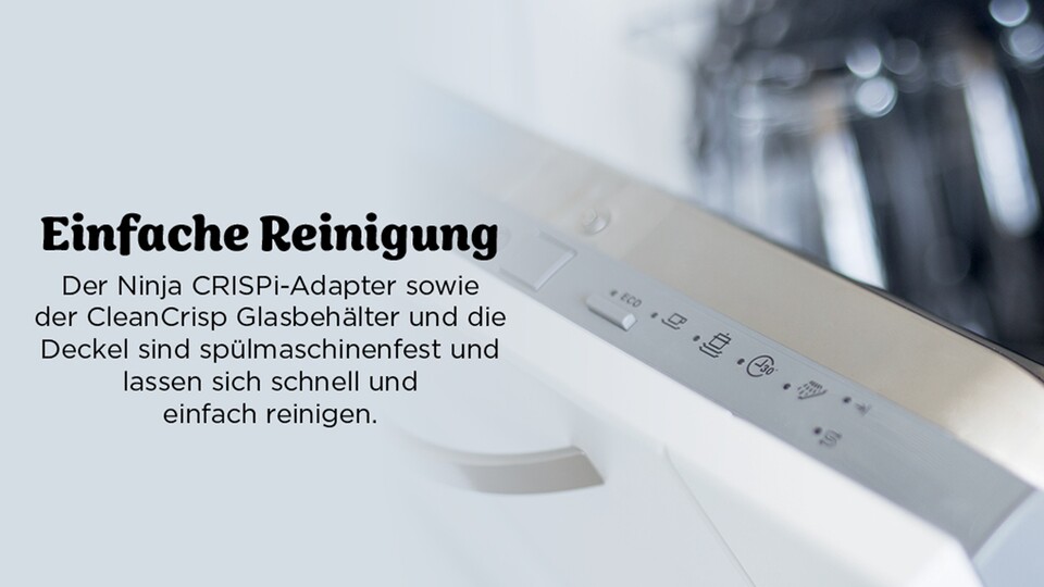 Der Glasbehälter und das Gerät selbst sind noch einfacher zu reinigen, als herkömmliche Airfryer mit Frittierkörben.