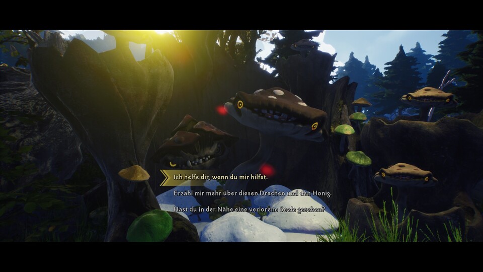 Die Pilze wirken freundlich, aber scheinen mir wie so viele Charaktere in Blacktail nicht die ganze Wahrheit zu erzählen.