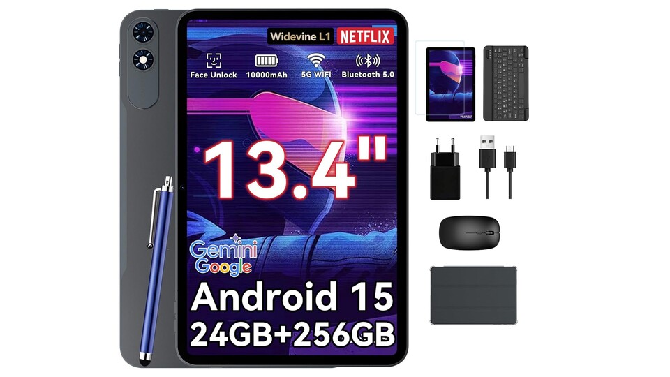 Absolutes Komplettpaket: Mit Maus, Tastatur, Hülle und allen nötigen Kabeln.