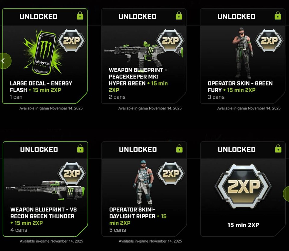 Pro Tag könnt ihr jeweils einen Code einlösen und erhaltet dann diese Belohnungen in der Reihenfolge von oben links nach unten rechts.