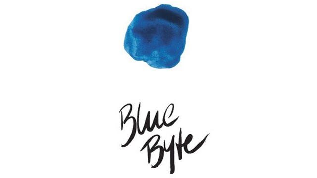 Blue Byte : Ein einfacher Tintenklecks und der Name des Studios bilden das bekannte Blue Byte Logo.