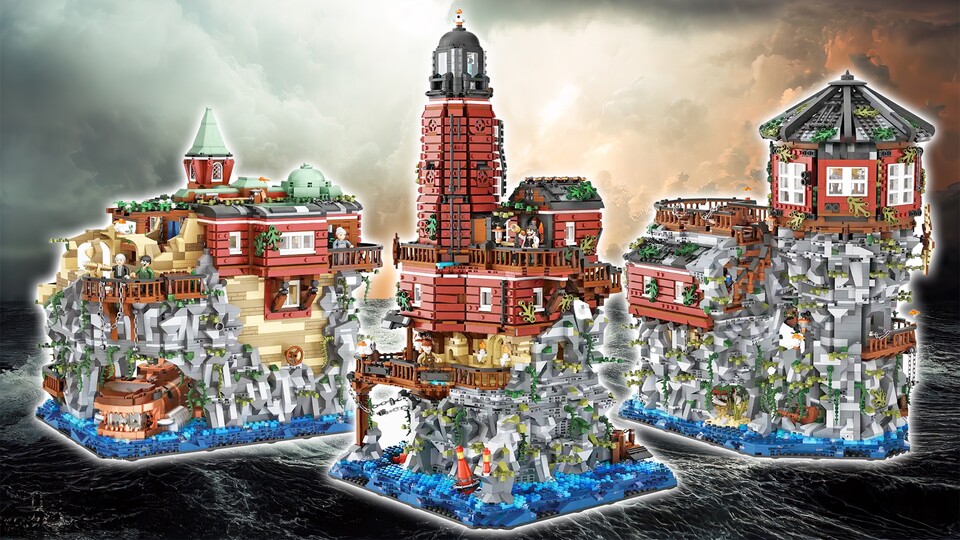 Auf den ersten Blick erkennt man gar nicht, dass es sich hier nicht um die Standard-Sets vom Leuchtturm (Mitte), Planetarium (rechts) und Herrenhaus (links) handelt.