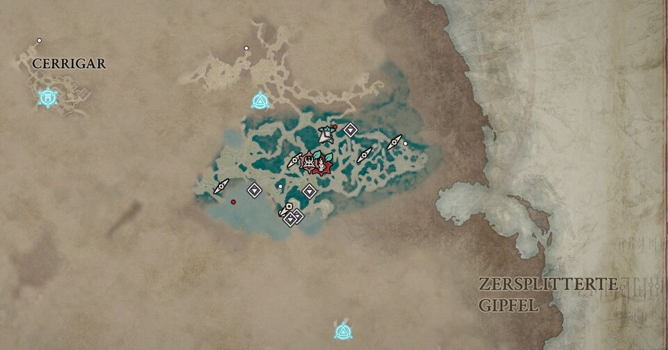 Der grün markierte Bereich der Bluternte ist auf der Karte nicht zu übersehen.