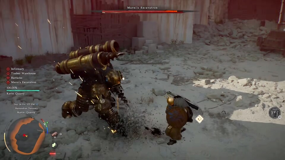 Den Bohrer-Attacken des Excavatron-Bosses solltet ihr am besten aus dem Weg gehen.