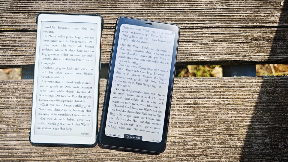 Im direkten Vergleich lässt sich der Unterschied im Kontrast zwischen einem monochromen und einem farbigen E-Ink-Display feststellen. Ansonsten eher nicht. (Bildquelle: Duy Linh DinhGameStar Tech)