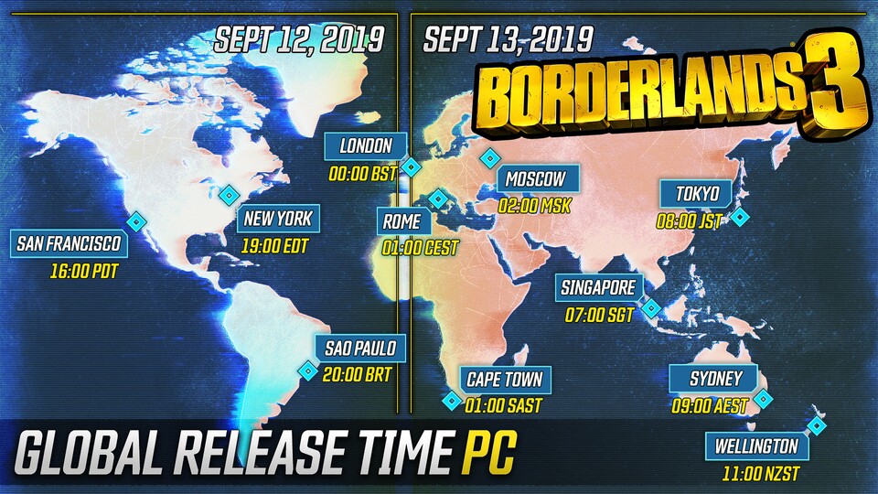 Borderlands 3 startet auf dem PC weltweit zum gleichen Zeitpunkt.