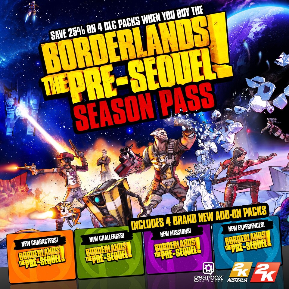 Für Borderlands: The Pre-Sequel - wird es insgesamt vier DLCs geben. Ein Season-Pass gewährt Rabatt beim Kauf der Download-Erweiterungen.