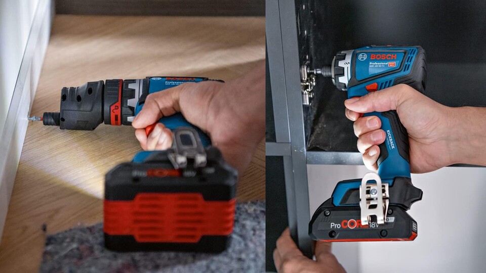 Manche Bosch-Werkzeuge haben smarte Aufsätze zum Bohren an Kanten oder Fußboden-Leisten - genial!