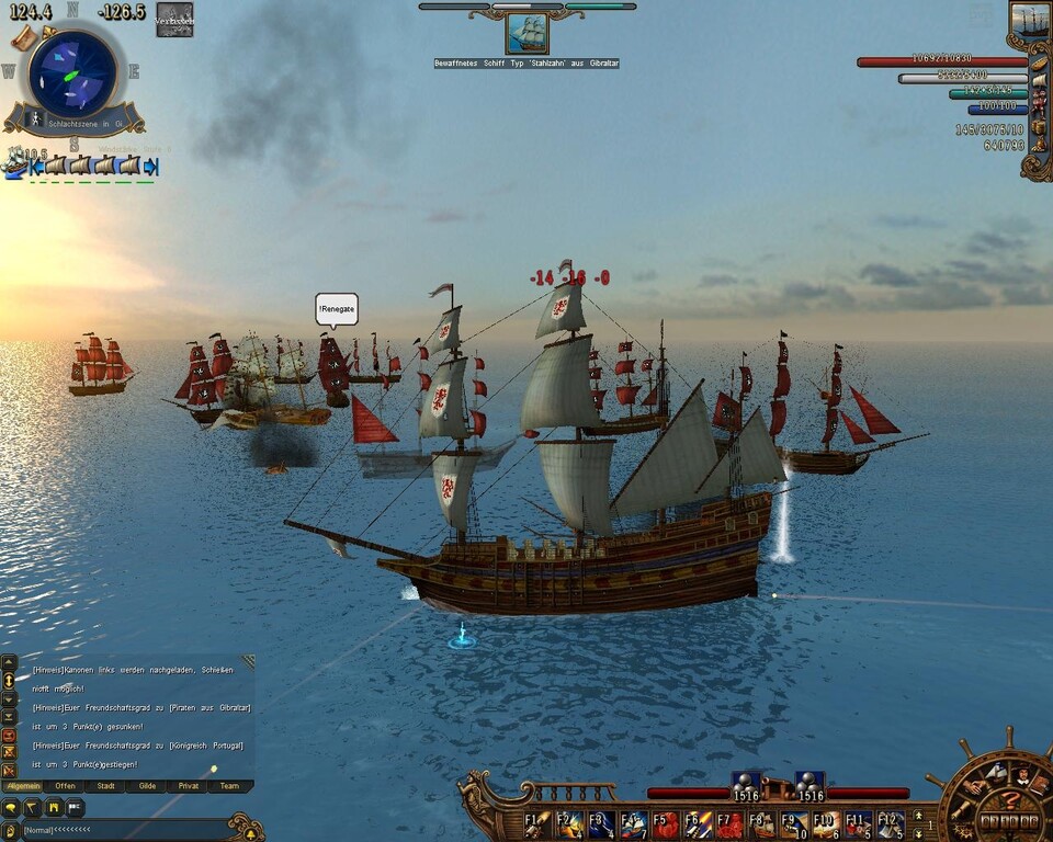 In einer großen Seeschlacht legt sich unsere neue Galeone mit einem Dutzend Piratenschiffe an. Siegreich natürlich. 
