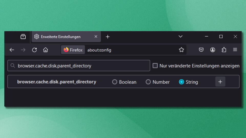 So sieht die Cache-Ordner-Einstellung in Firefox aus.