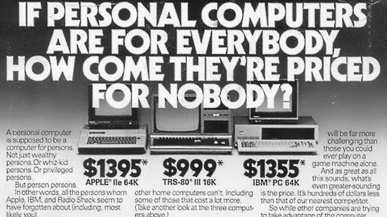 In der aggressiven Werbung für den C64 greift Commodore vor allem die Preisgestaltung der Konkurrenz wie beispielsweise beim Apple 2 an.