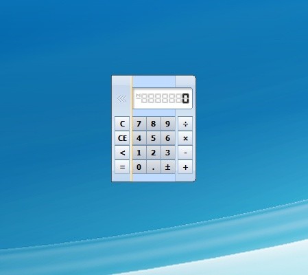 Es gibt viele Taschenrechner-Gadgets, daher als Beispiel eines, das in einem schlichten Gewand daherkommt und trotzdem alle üblichen Funktionen bietet. Auch die Eingabe von Ausdrücken wie 6*(9-2) ist möglich.