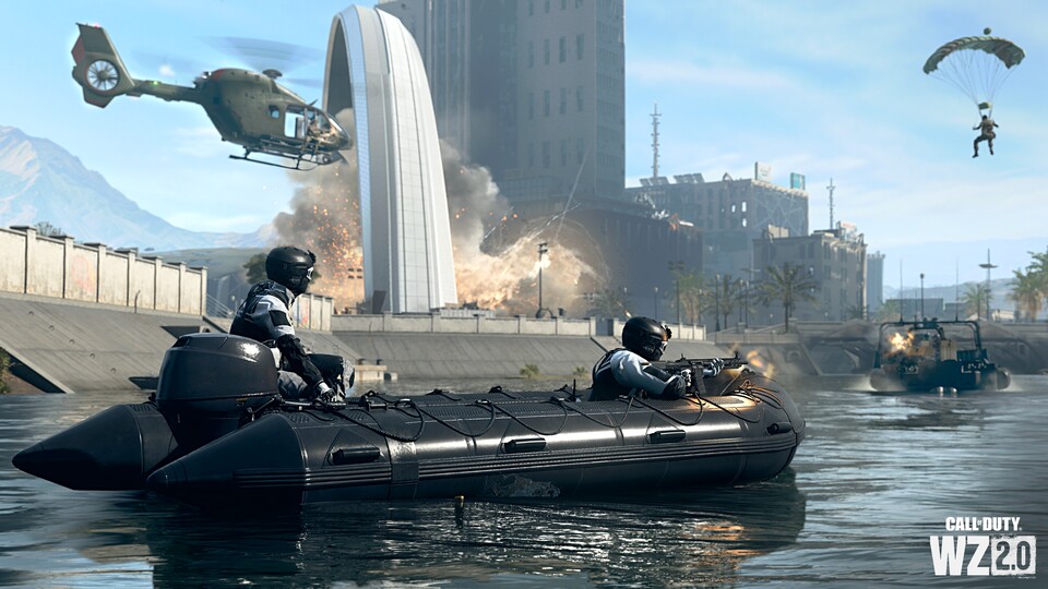 In Warzone 2 könnten wir vom Boot aus mit dem Team im Heli sprechen.