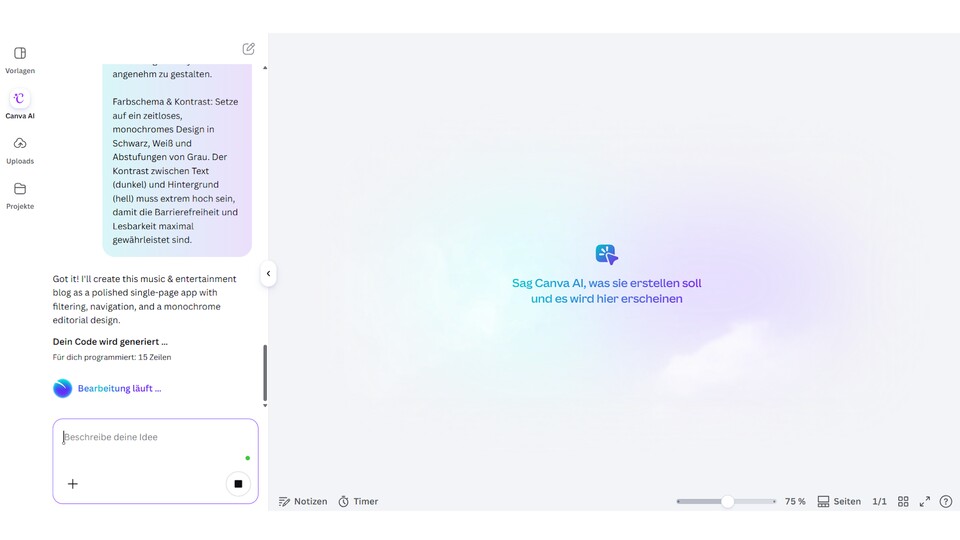 Canva hat mit Code 2.0 eine neue Möglichkeit zum Erstellen von Websites hinzugefügt. (Bildquelle: GameStar Tech Aaron Hofmann)