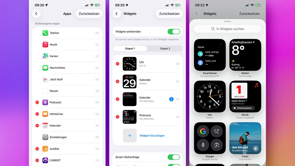 Apps und Widgets auf dem CarPlay-Homescreen lassen sich einfach sortieren oder auch löschen.
