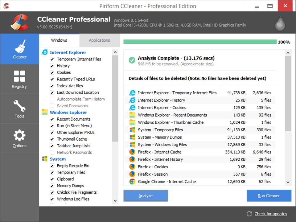 CCleaner bietet viele Möglichkeiten, um das System zu säubern.