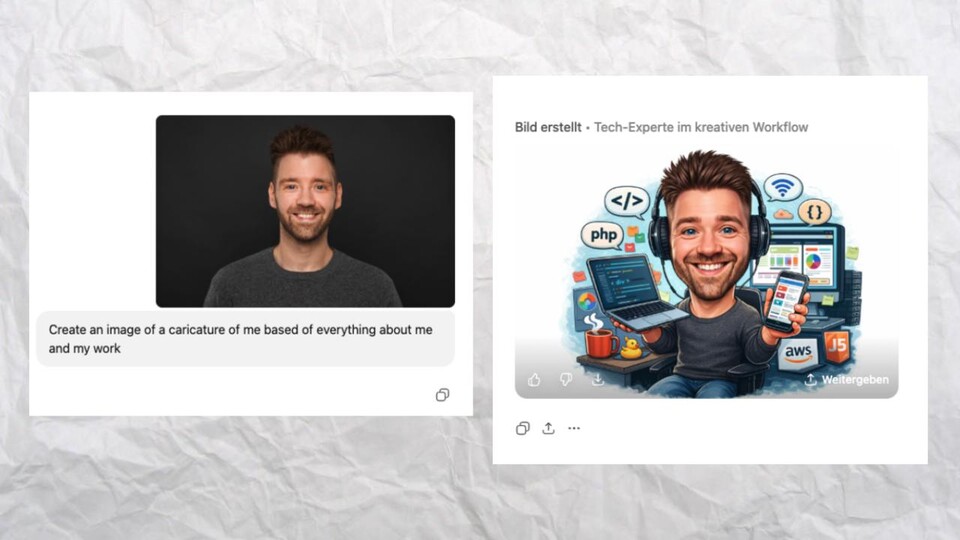 Wenn ich ein Bild hinzufüge, erkennt ChatGPT mit dem entsprechenden Prompt sofort, was es zu tun hat. Von hier aus kann ich nun Feinjustierungen machen.