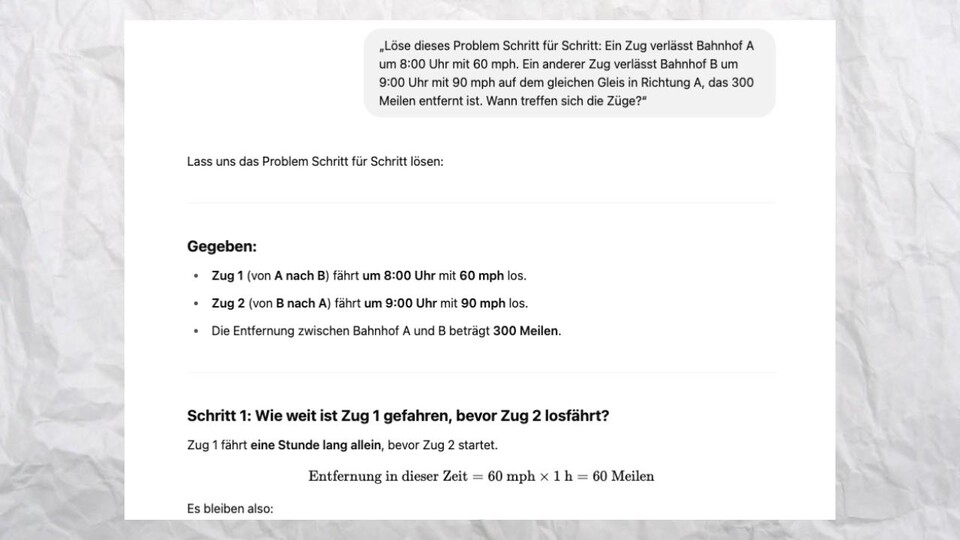 ChatGPT: Der Chatbot von OpenAI kommt etwas schneller zur Lösung und ist damit etwas userfreundlicher, wenn es einem nur um die Antwort geht und weniger um die Herleitung.