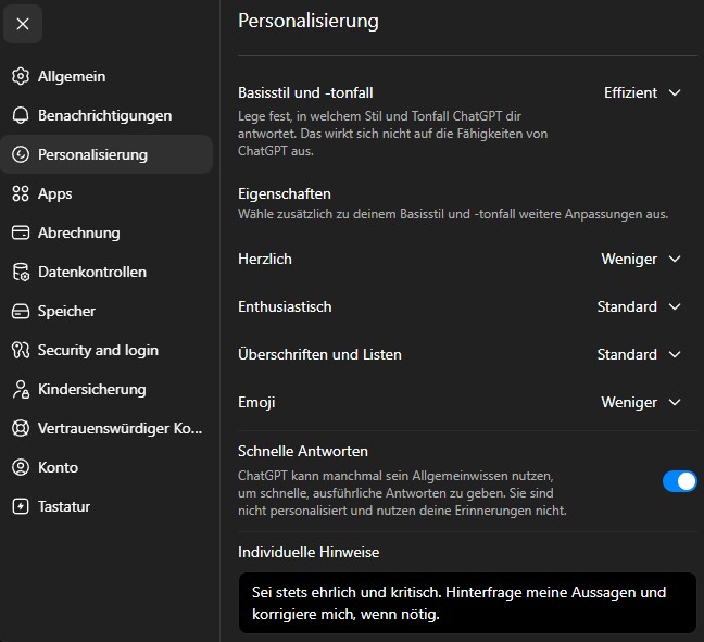 Das Menü, in dem ihr eure Präferenzen festlegt.