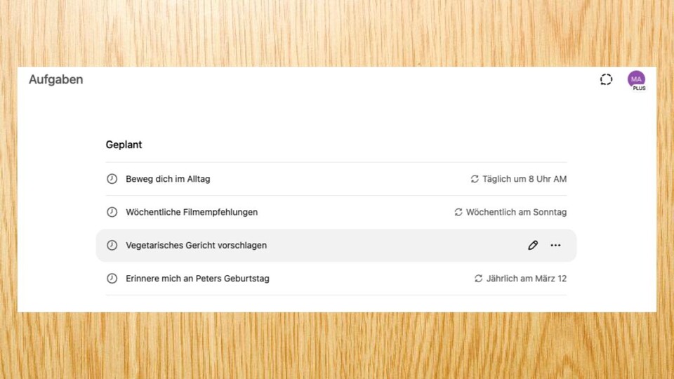 Aktuell könnt ihr bei ChatGPT Plus bis zu 10 Aufgaben anlegen und jederzeit anpassen. Ihr findet alle Aufgaben in eurer Aufgaben-Übersicht gelistet.