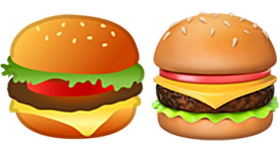 Die Cheeseburger Emoji: Links Google, rechts Apple (Bildquelle: Twitter/@baekdal)