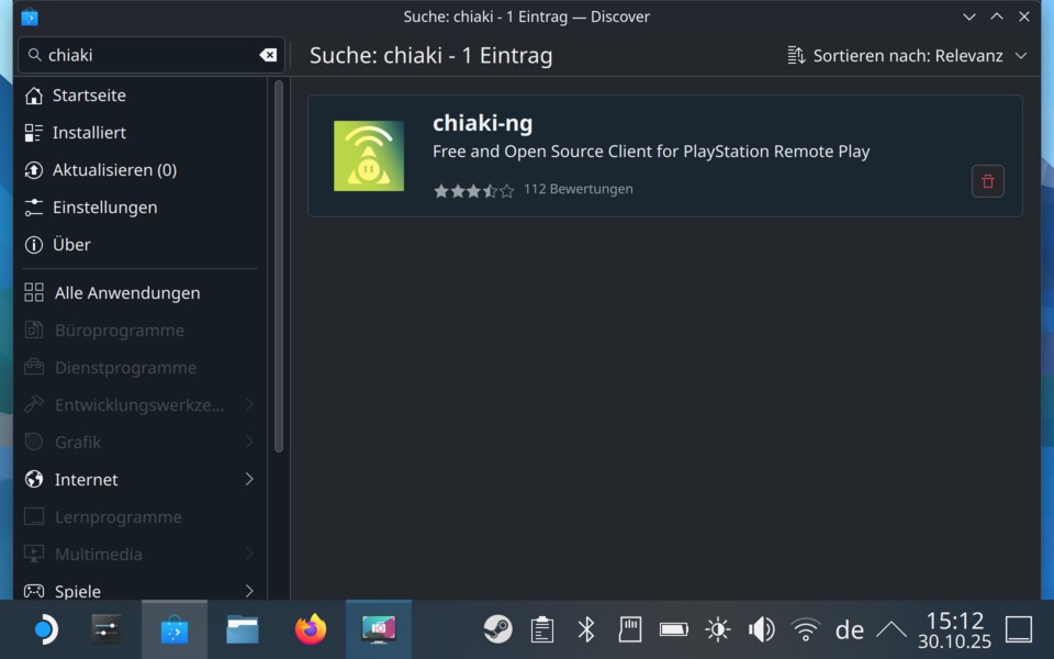 Über den Discover-Shop auf dem Steam Deck findet ihr die Chiaki-ng-App.