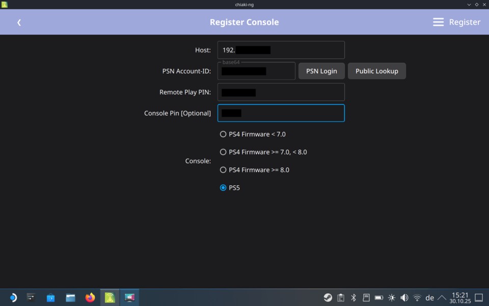 Es sind nur wenige Einstellungen nötig, um eure PS5 mit Chiaki-ng zu verbinden.