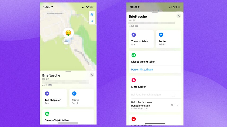 Ich sehe jederzeit den Standort der Tracking-Karte und kann mich auf Wunsch bei Verlust benachrichtigen lassen. Letzteres war die Rettung.