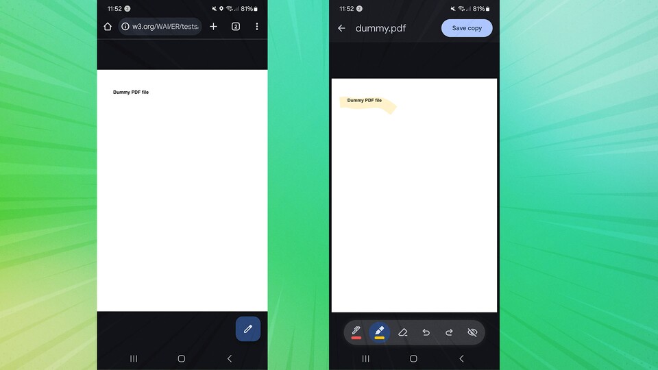 Google Chrome zeigt PDF Dokumente an und bietet einige Werkzeuge an, das Dokument zu bearbeiten.
