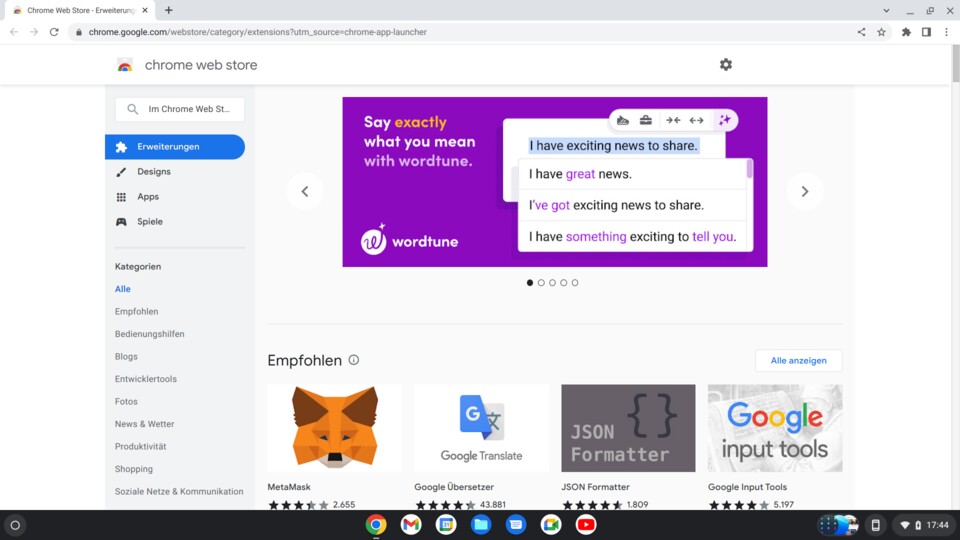 Apps und andere Dienste könnt ihr einzig aus dem Chrome Web Store beziehen. Wer das Google-Ökosystem nicht mag, wird mit Chrome Flex nicht zufrieden sein.