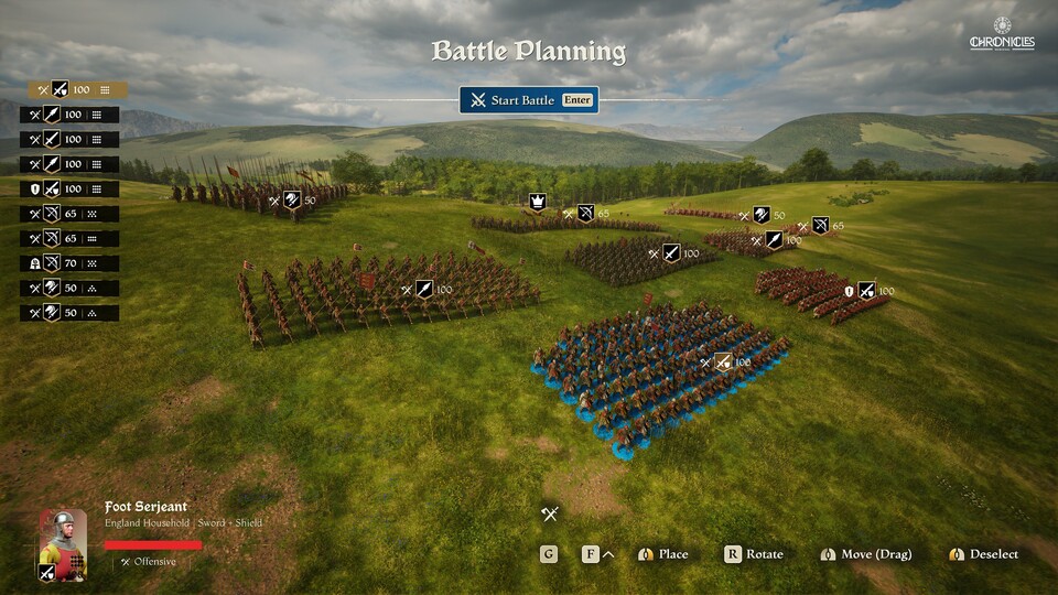Bevor es mit dem großen Schlachten losgeht, arrangiert ihr eure Armee in Chronicles: Medieval wie bei Total War.