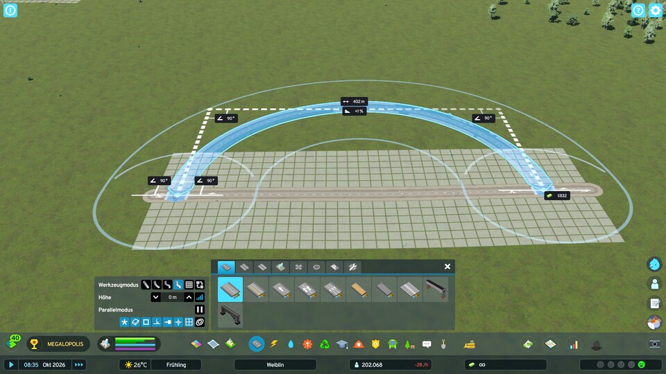 Durchgehende Kurven ermöglichen den schnellen und einfachen Bau von Halbkreisen.