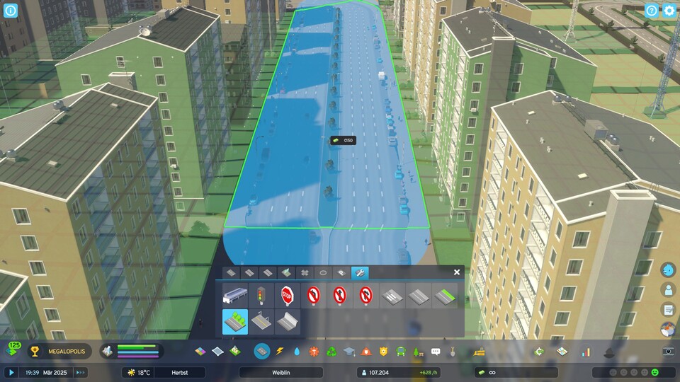 Eine Straße, viele Bäume, ja das ist eine Allee. Die reduzieren Lärm, und Autofahrer meiden U-Turns.